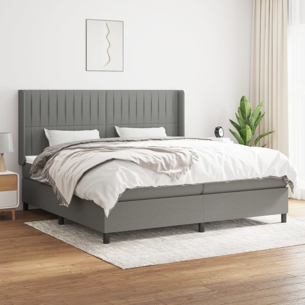 vidaXL Cama box spring con colchón tela gris oscuro 200x200 cm