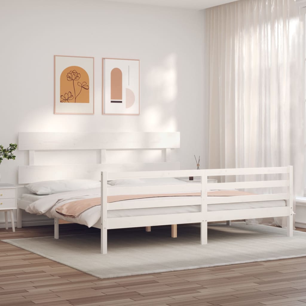 vidaXL Estructura de cama con cabecero madera maciza blanco 200x200 cm