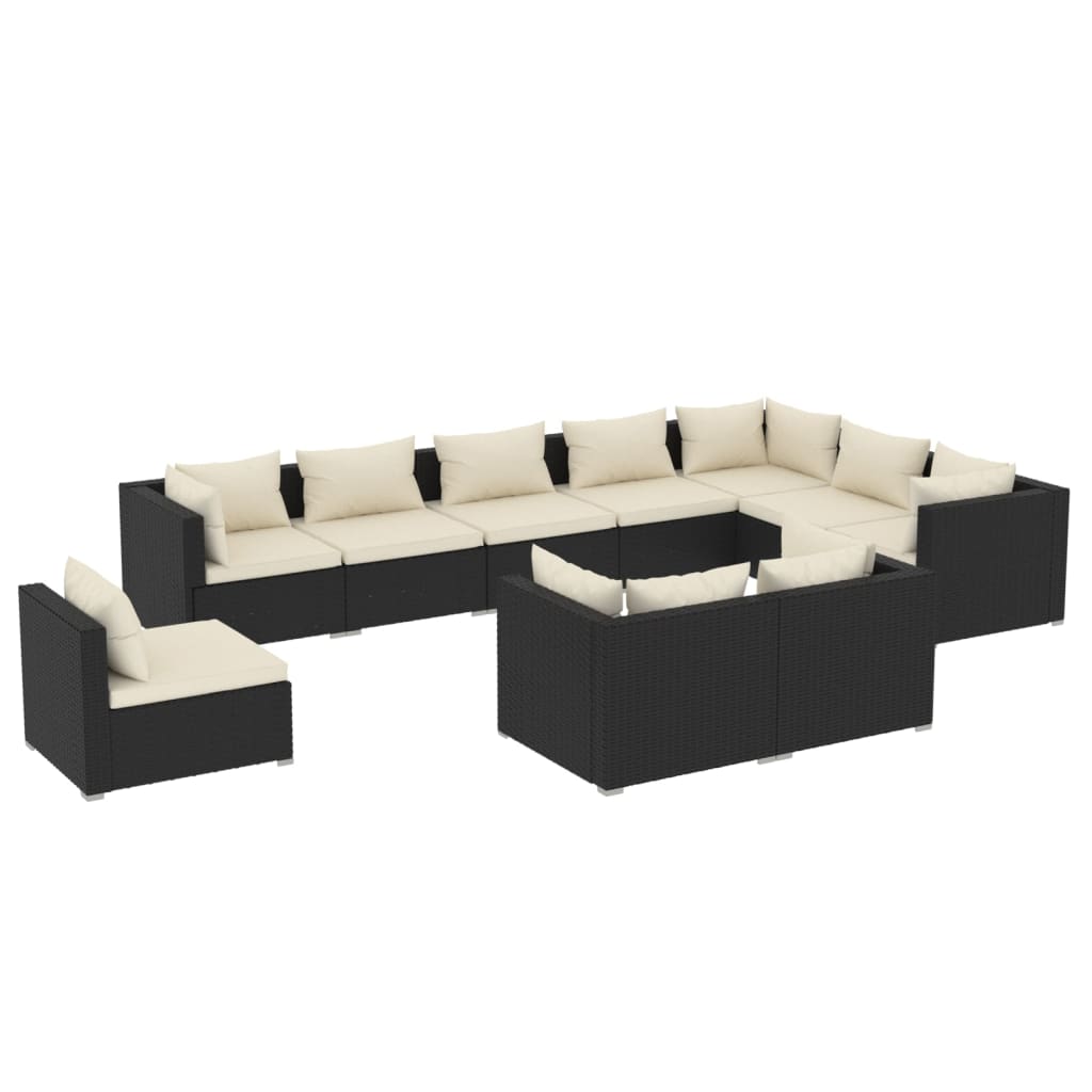 vidaXL Set de muebles de jardín 10 pzs y cojines ratán sintético negro