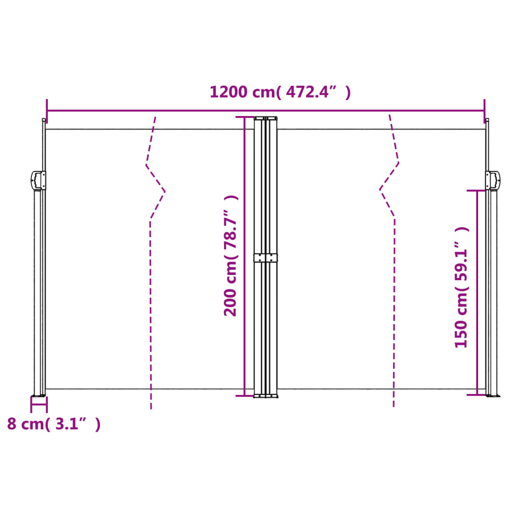 vidaXL Toldo lateral retráctil azul 200x1200 cm