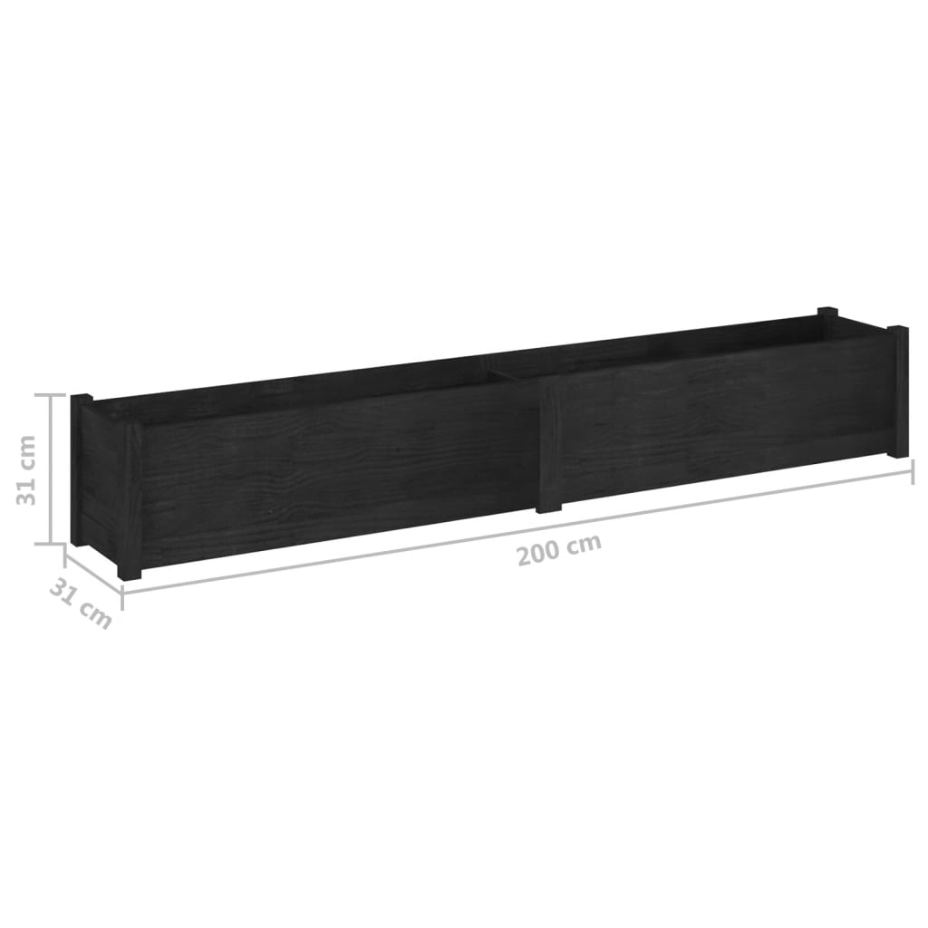 vidaXL Jardineras 2 unidades madera maciza de pino negro 200x31x31 cm