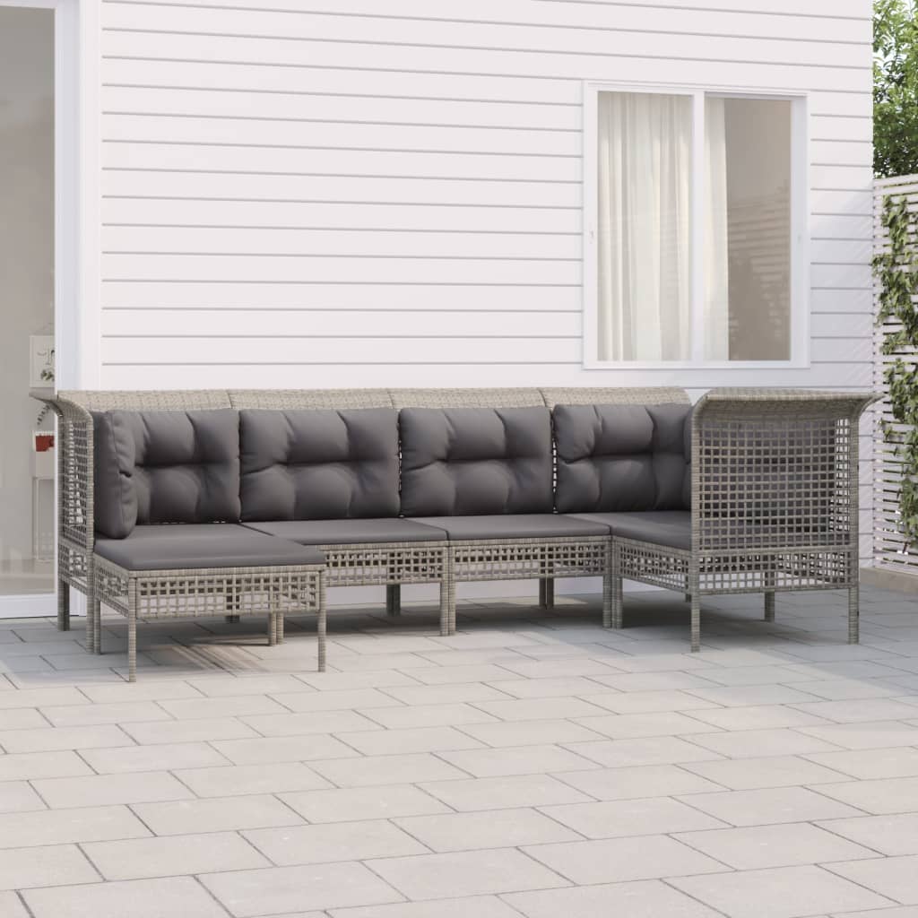 vidaXL Set de muebles de jardín 6 pzas y cojines ratán sintético gris