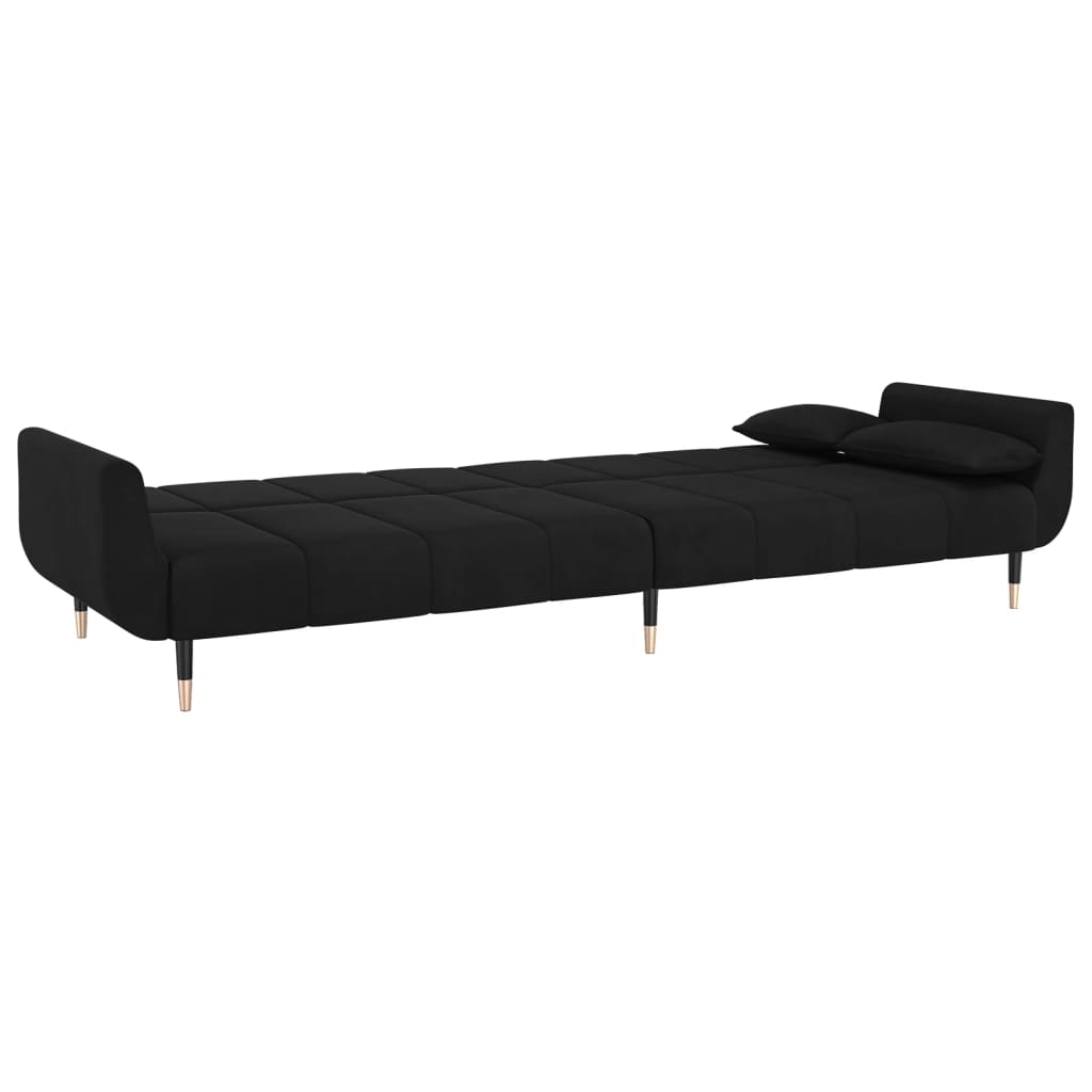 vidaXL Sofá cama de 2 plazas con dos almohadas terciopelo negro