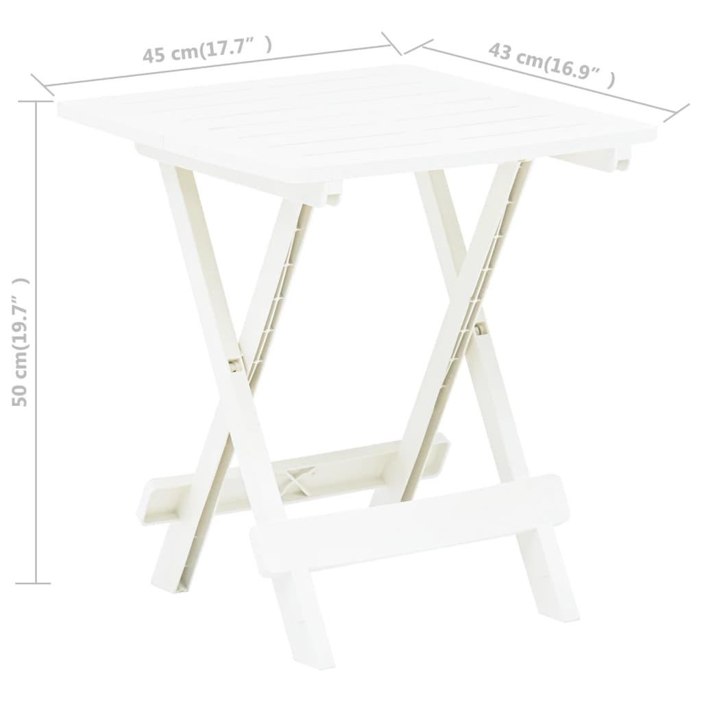 vidaXL Mesa plegable de jardín plástico blanco 45x43x50 cm