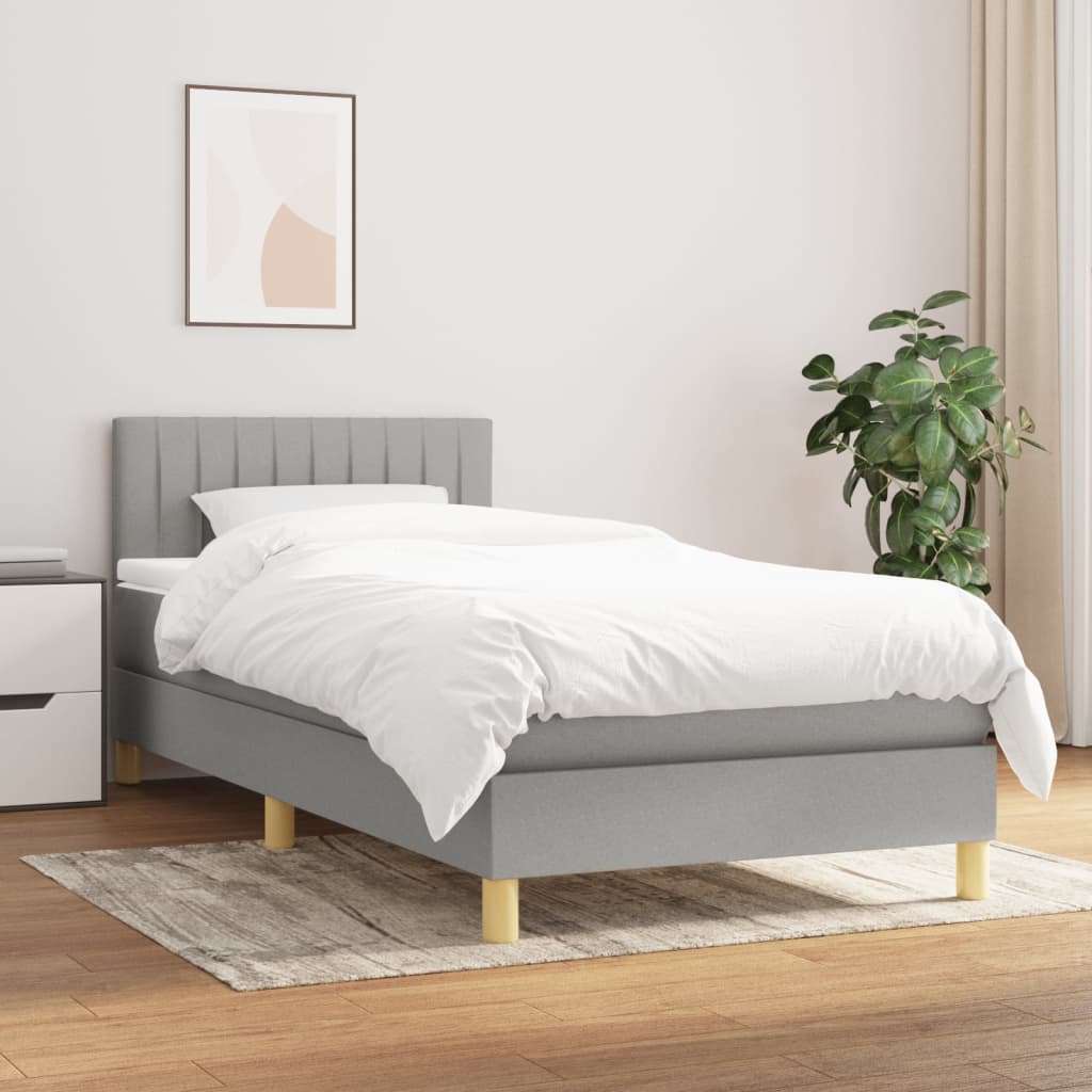 vidaXL Cama box spring con colchón tela gris claro 100x200 cm