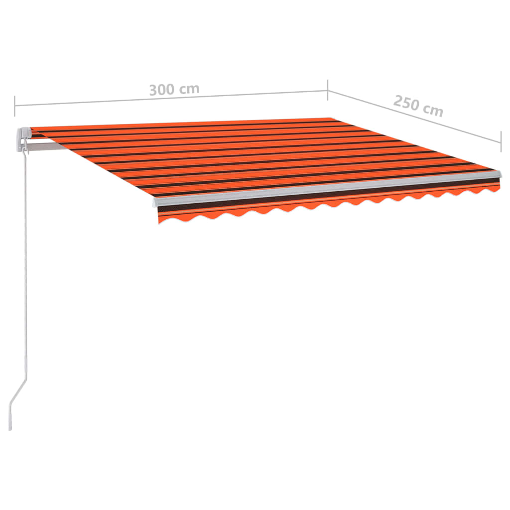 vidaXL Toldo manual retráctil con LED naranja y marrón 300x250 cm