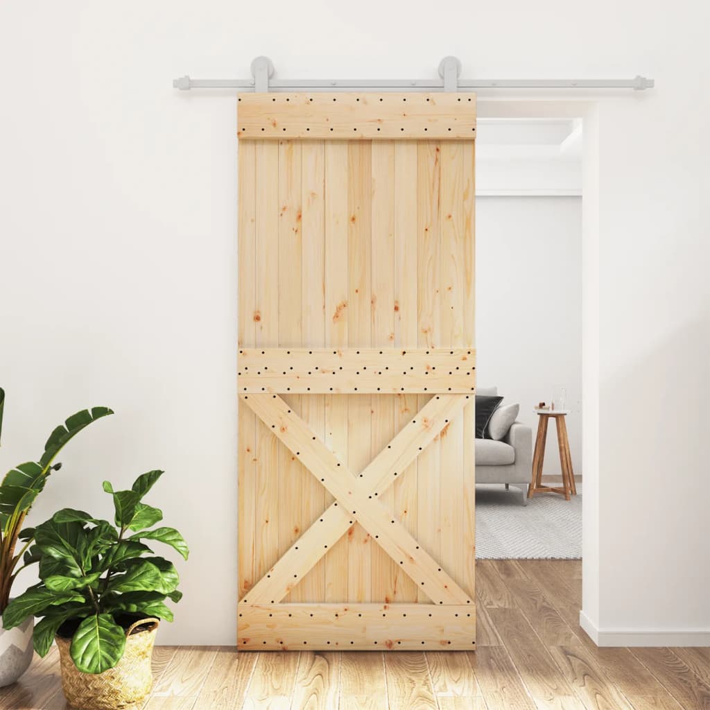 vidaXL Puerta corredera con herrajes madera maciza de pino 90x210 cm