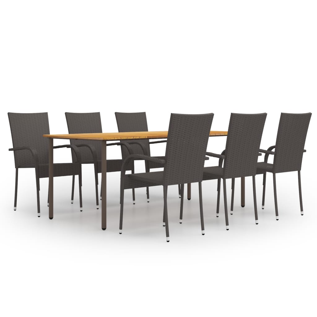 vidaXL Set de muebles de comedor de jardín 7 piezas de ratán marrón