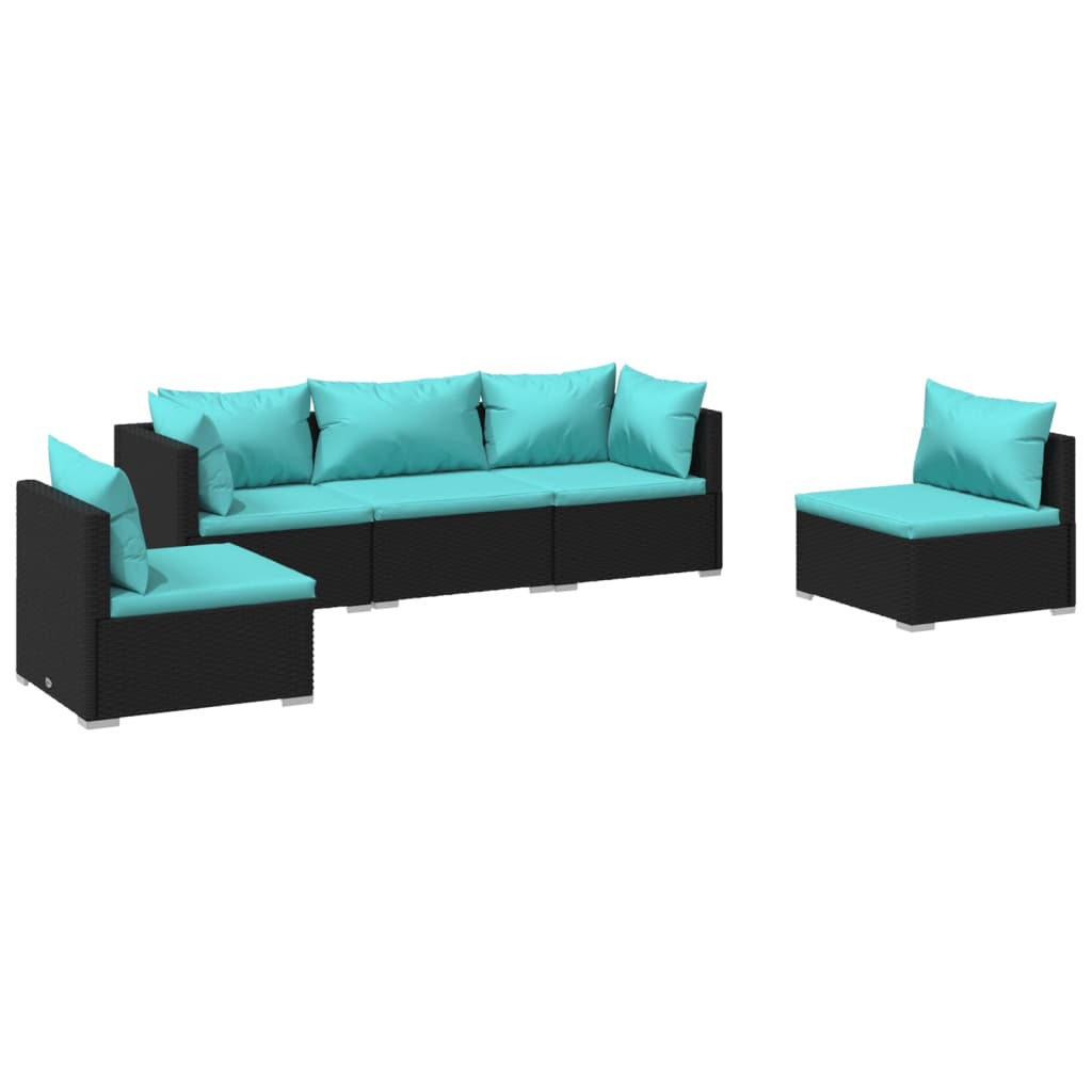 vidaXL Set de muebles de jardín 5 pzas y cojines ratán sintético negro