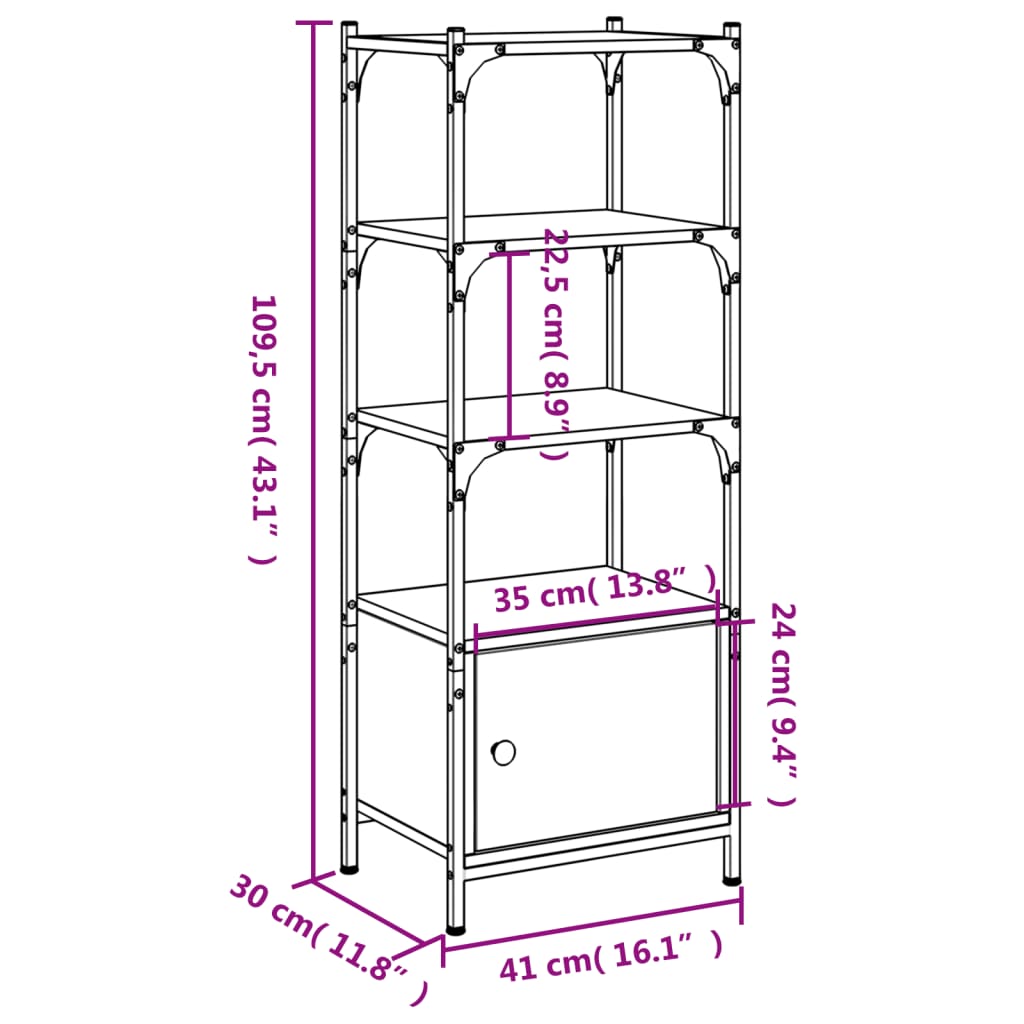 vidaXL Librería de 3 estantes madera ingeniería negro 41x30x109,5 cm