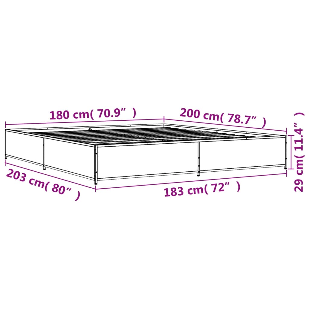 vidaXL Estructura cama madera ingeniería metal roble Sonoma 180x200 cm