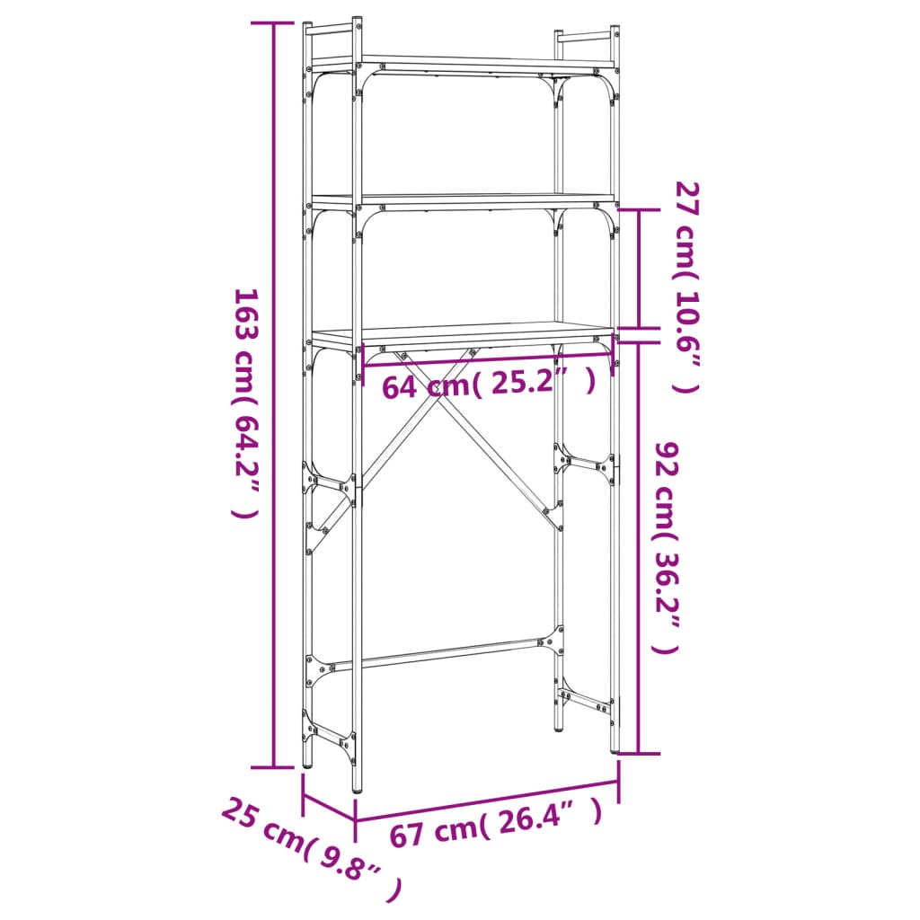 vidaXL Estantería lavadora madera ingeniería roble Sonoma 67x25x163 cm