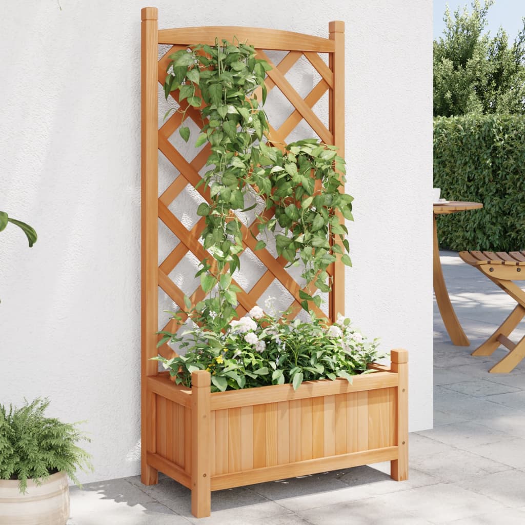 vidaXL Jardinera con enrejado de madera maciza de abeto marrón