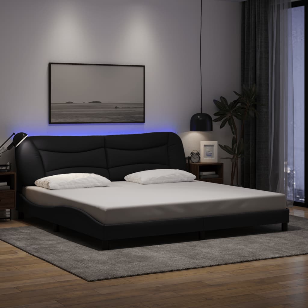 vidaXL Estructura de cama con luces LED tela negro 200x200 cm