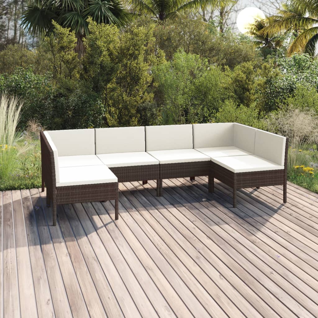 vidaXL Set muebles de jardín 6 pzas y cojines ratán sintético marrón