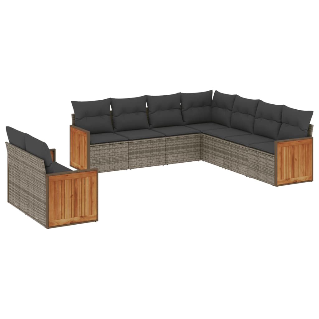 vidaXL Set de muebles de jardín 9 pzas y cojines ratán sintético gris