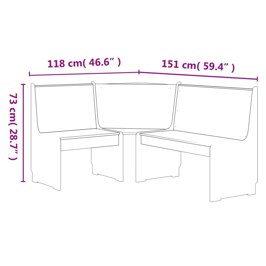 vidaXL Banco de esquina REINE madera maciza de pino marrón miel 151 cm