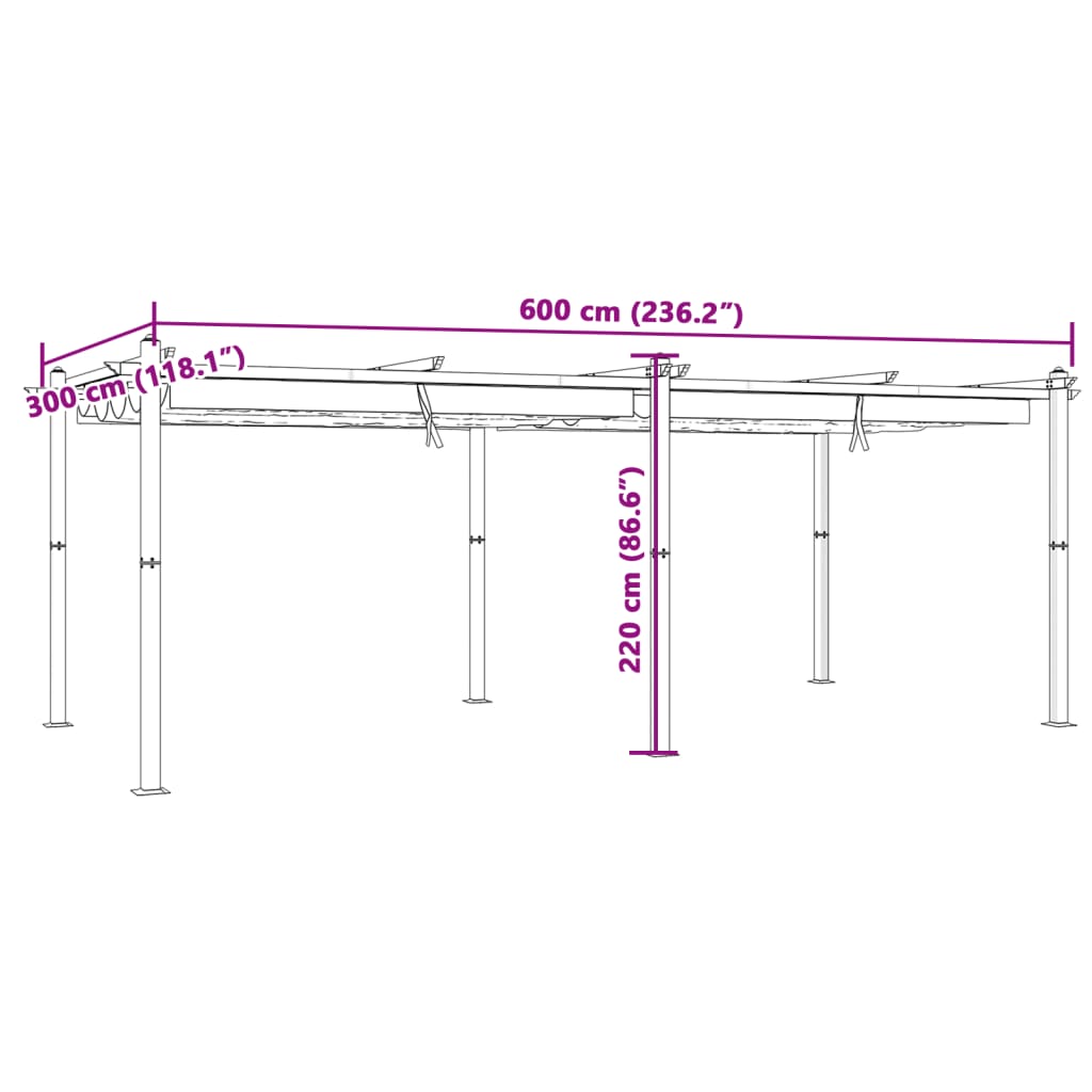 vidaXL Cenador de jardín con techo retráctil aluminio antracita 3x6 m