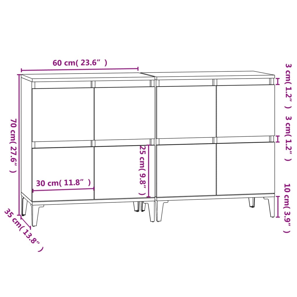 vidaXL Aparadores 2 uds madera contrachapada gris Sonoma 60x35x70 cm