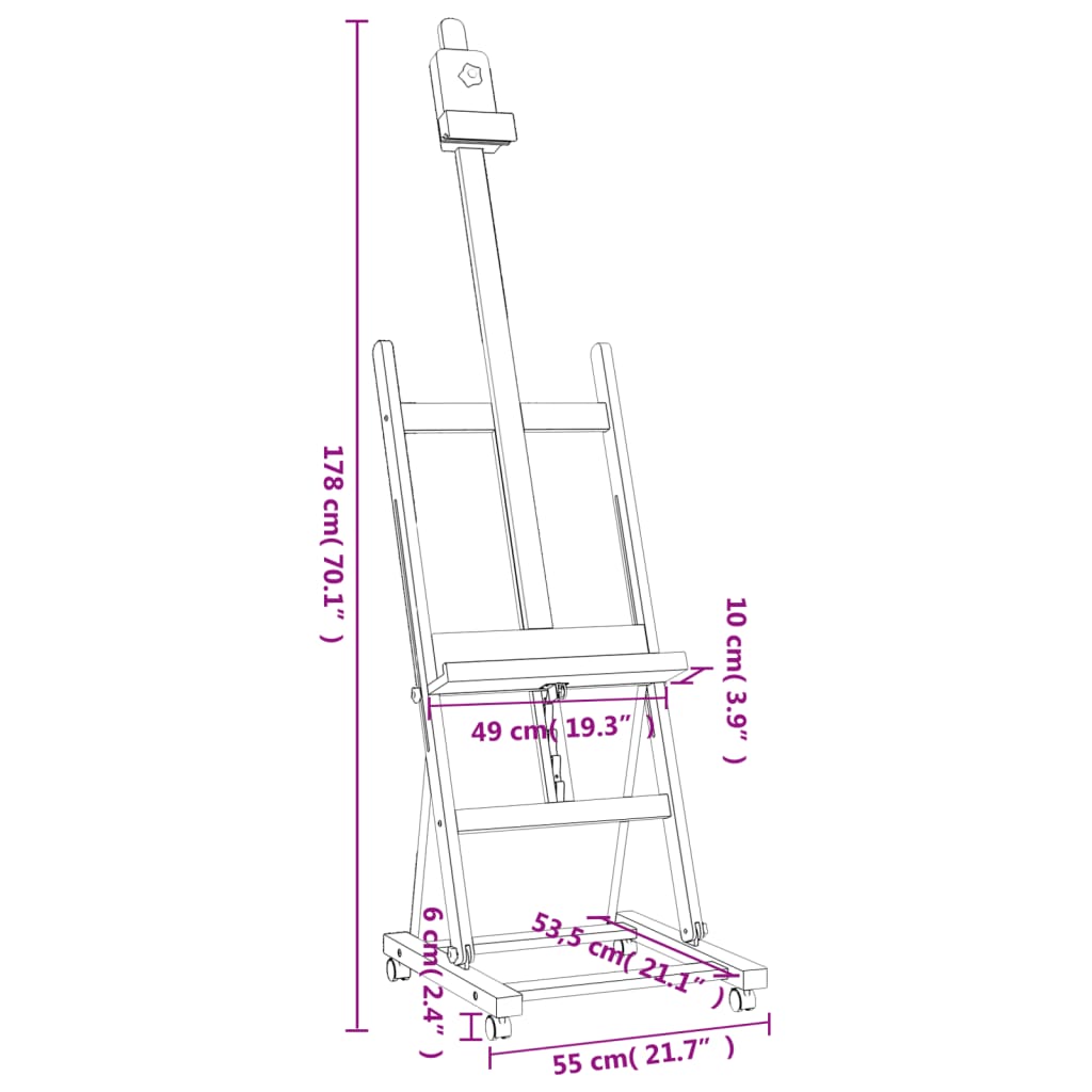 vidaXL Caballete de pintura madera maciza de haya 55x53,5x178 cm