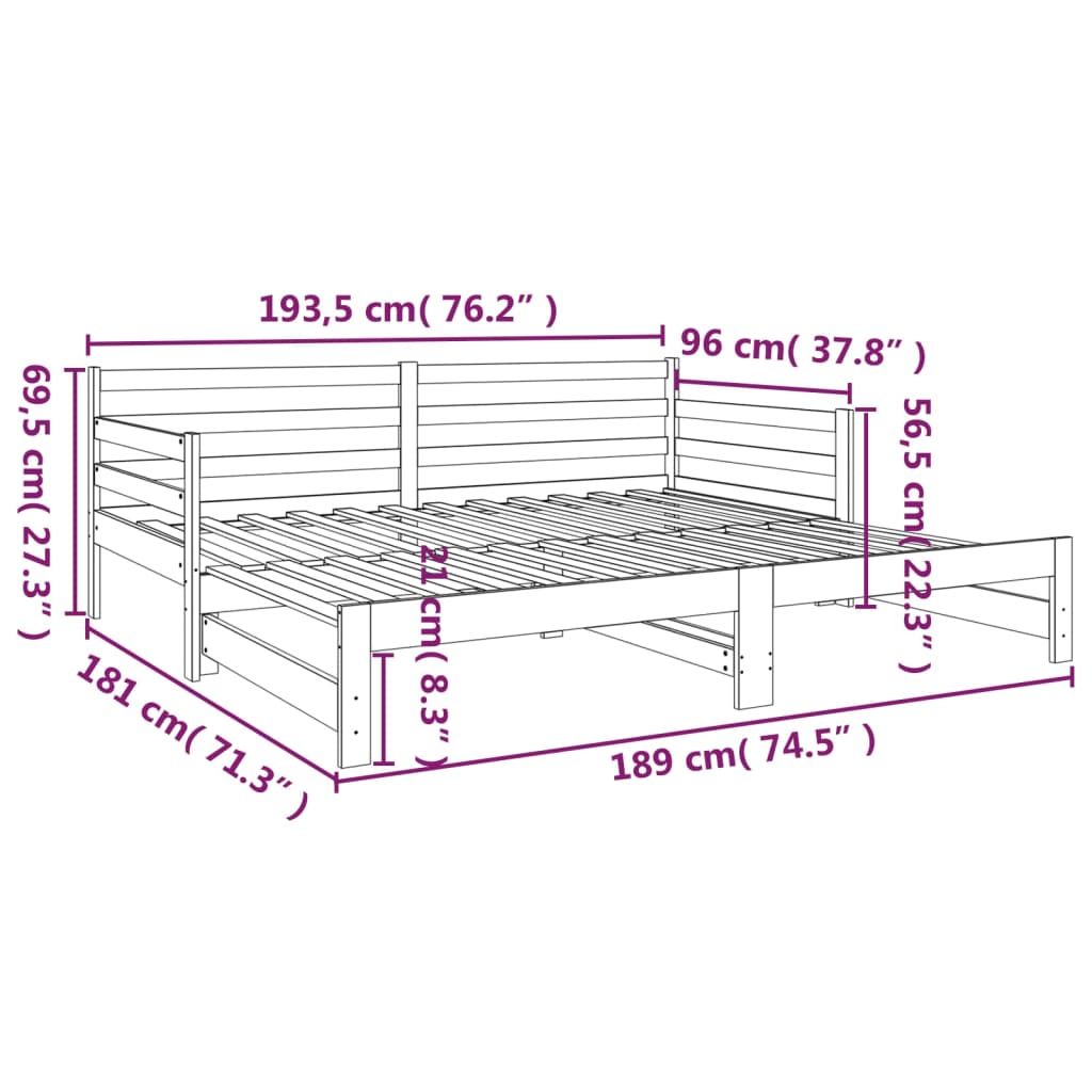 vidaXL Sofá cama extraíble madera maciza de pino blanco 2x(90x190) cm