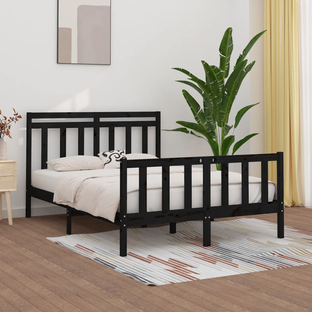 vidaXL Estructura de cama de madera maciza negra 140x200 cm