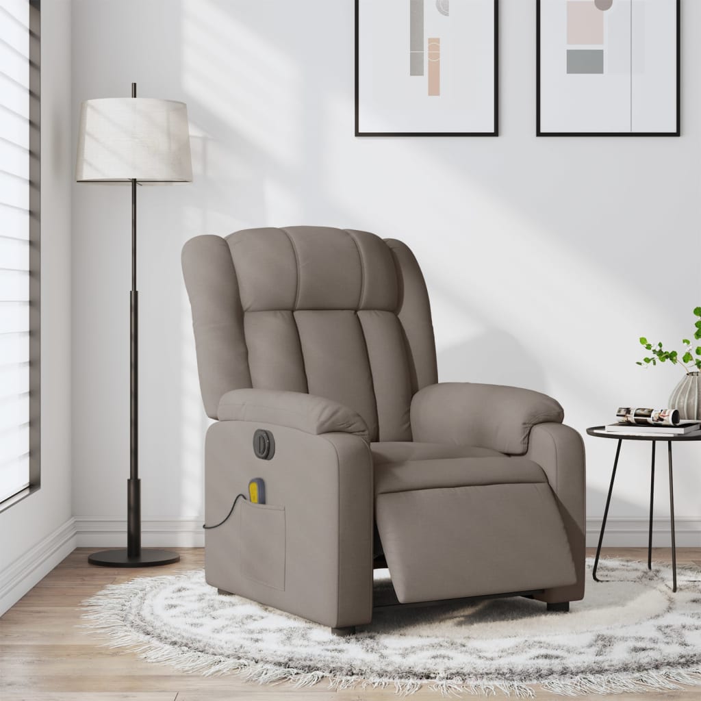 vidaXL Sillón reclinable de masaje eléctrico tela gris taupe