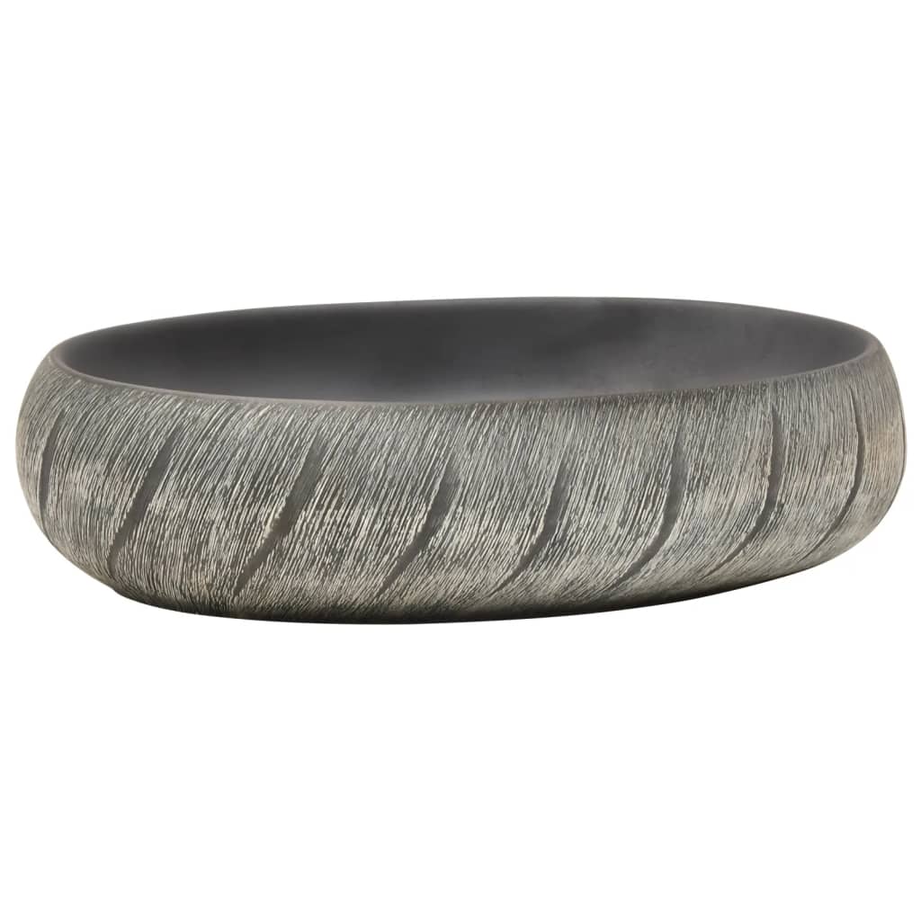 vidaXL Lavabo sobre encimera ovalado cerámica negro y gris 59x40x15 cm
