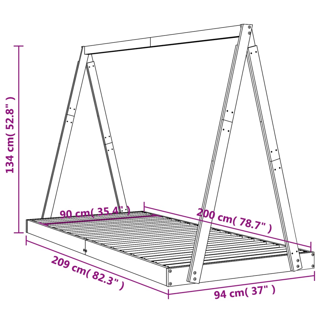 vidaXL Estructura de cama para niños madera de pino negro 90x200 cm