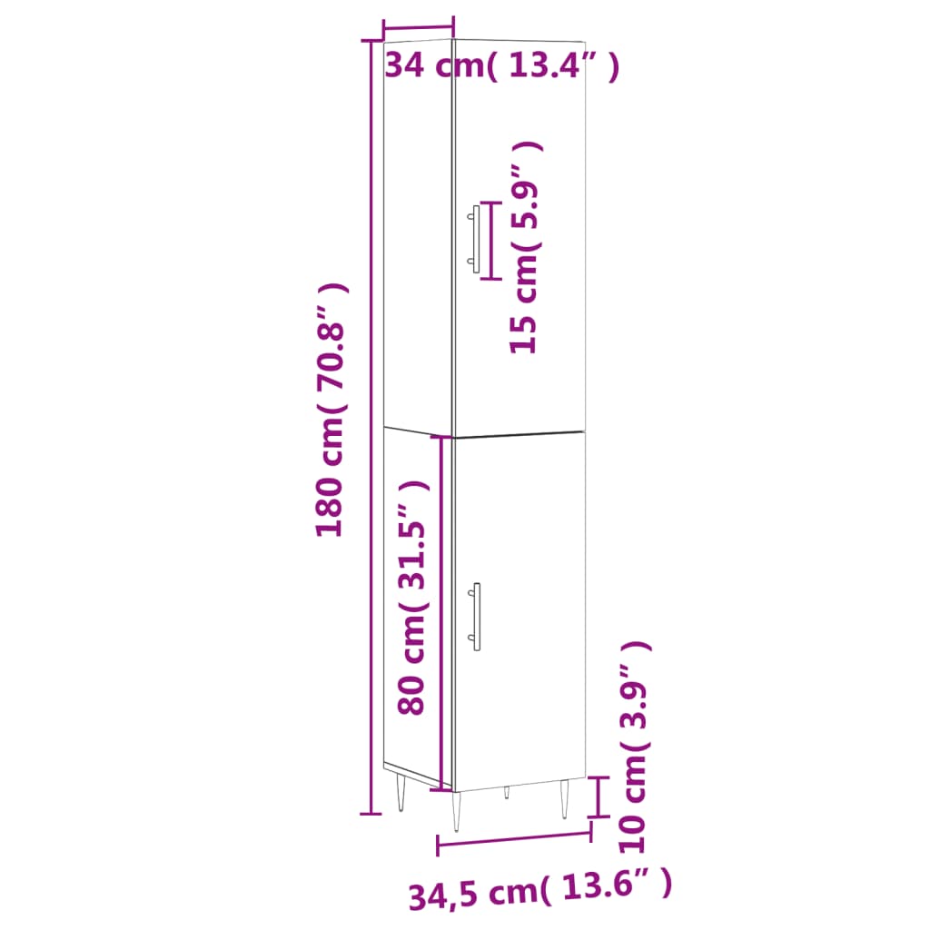 vidaXL Aparador de madera contrachapada gris hormigón 34,5x34x180 cm