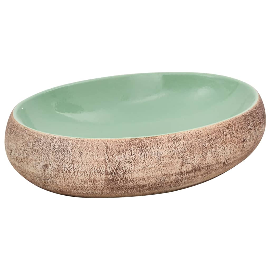 vidaXL Lavabo sobre encimera ovalado cerámica verde marrón 59x40x15 cm