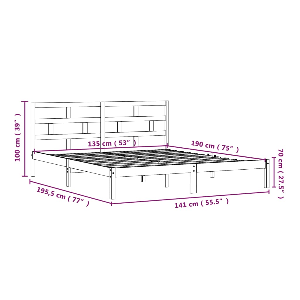 vidaXL Estructura de cama doble madera maciza gris 135x190 cm