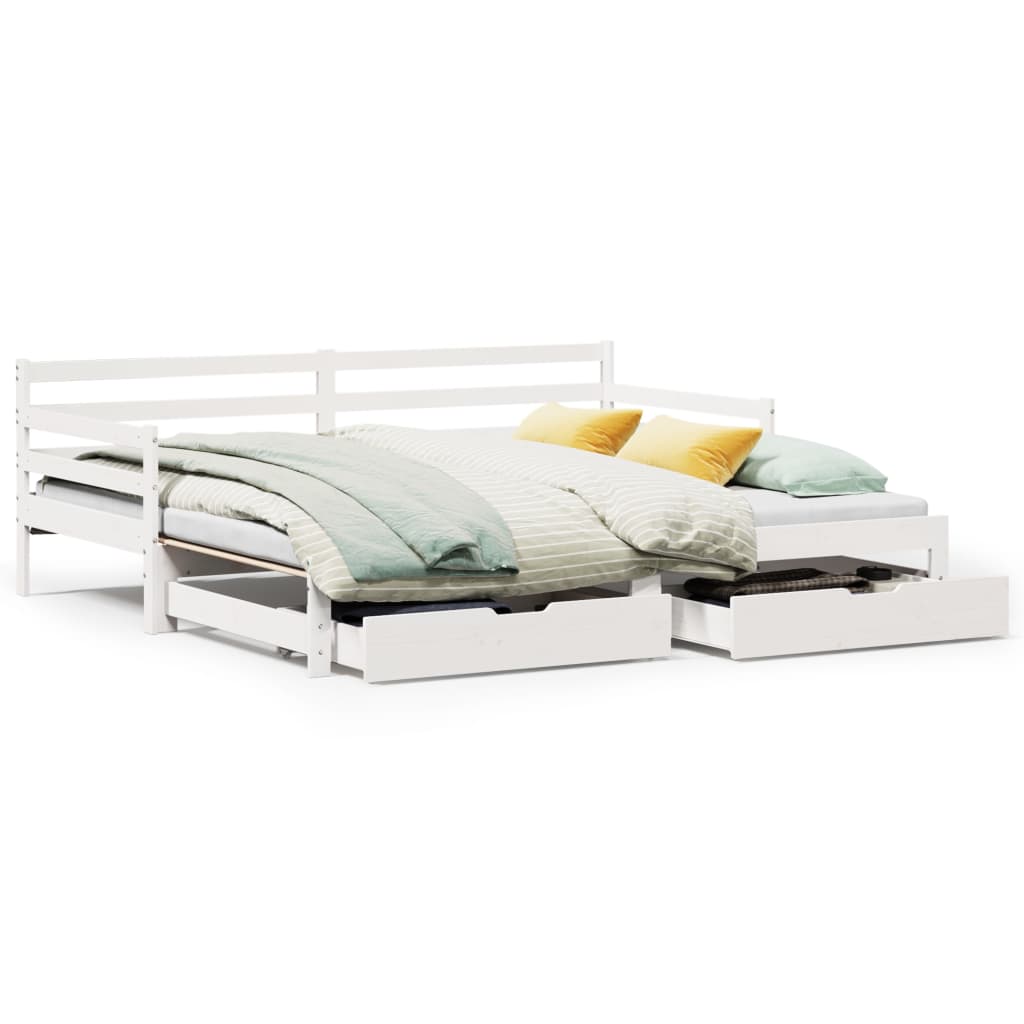 vidaXL Sofá cama nido con cajones madera maciza pino blanca 90x190 cm