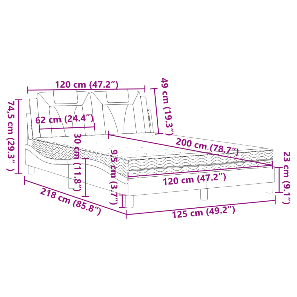 vidaXL Cama con colchón cuero sintético marrón 120x200 cm