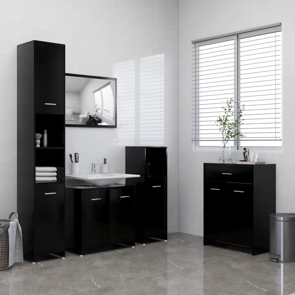 vidaXL Juego de muebles de baño 4 piezas negro