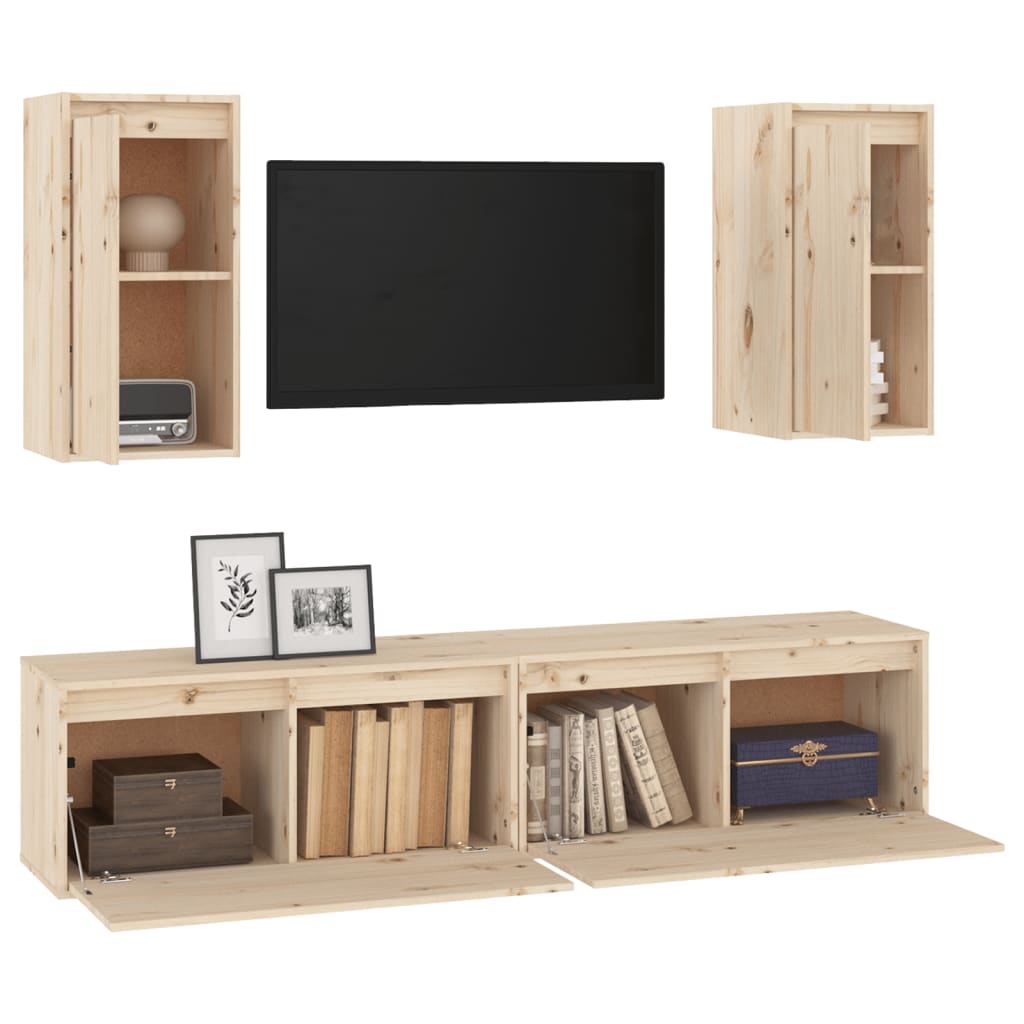 Muebles para TV 4 piezas madera maciza de pino - referencia Mqm-3100279