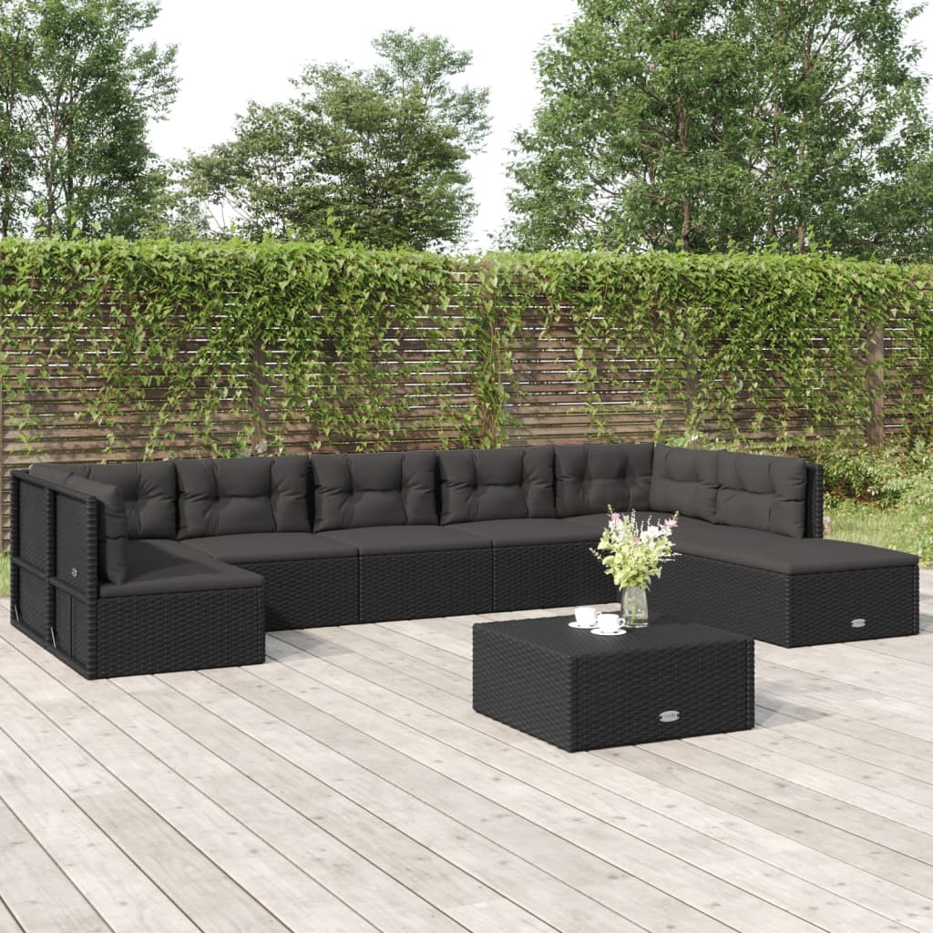 vidaXL Set de muebles de jardín 8 pzas y cojines ratán sintético negro