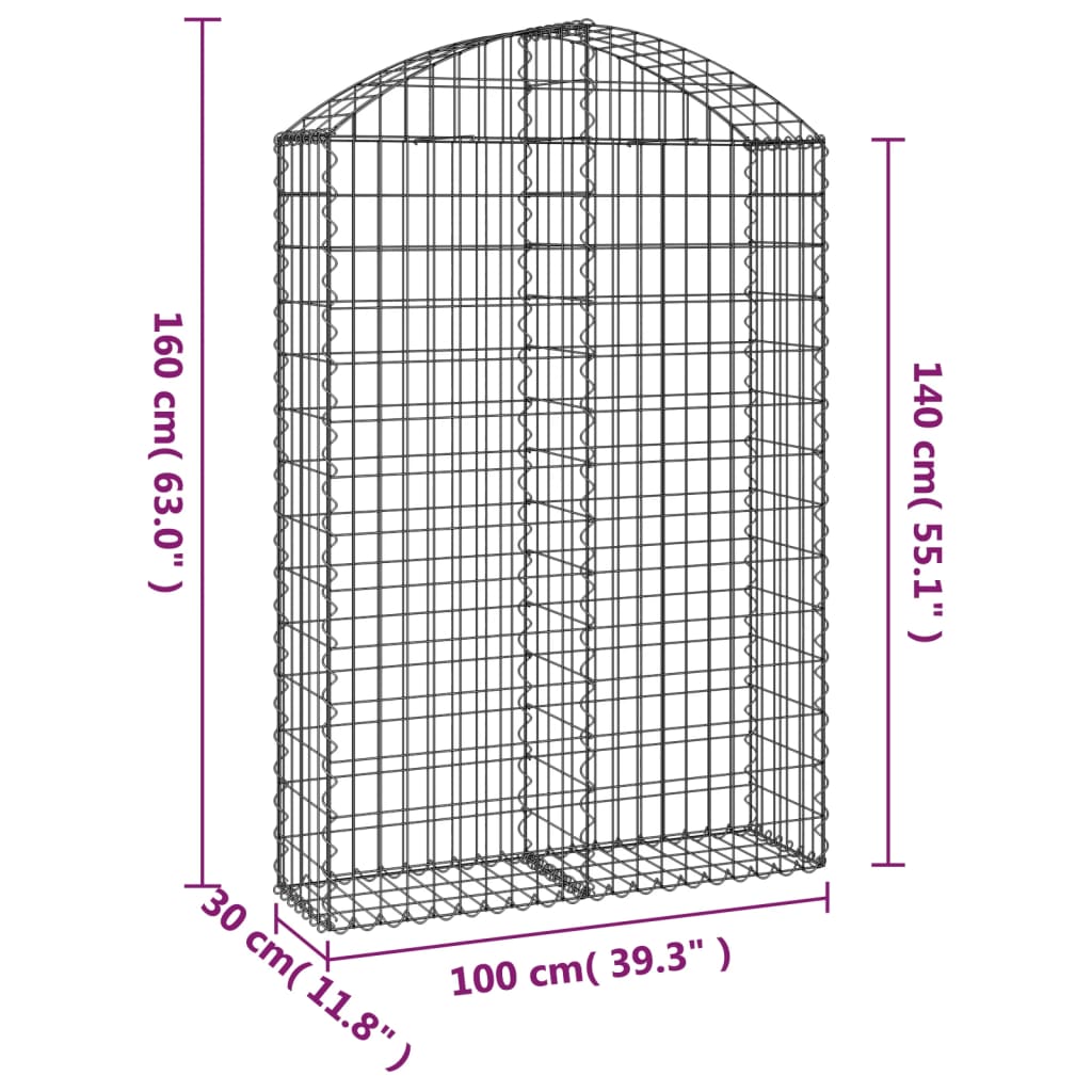 vidaXL Cesta gaviones forma arco hierro galvanizado 100x30x140/160 cm