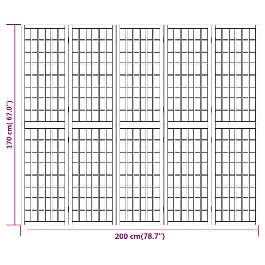 vidaXL Biombo plegable con 5 paneles estilo japonés blanco 200x170 cm