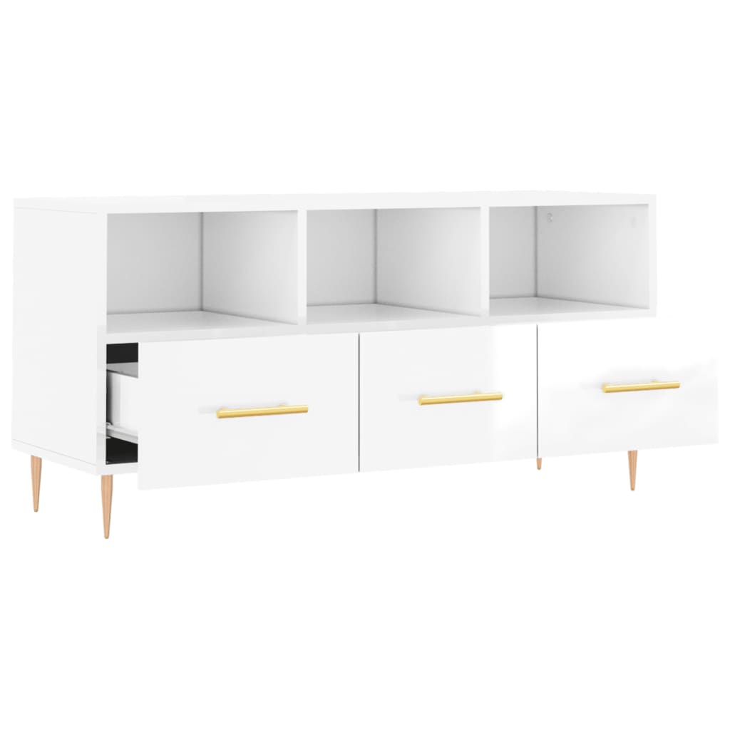 vidaXL Mueble de TV madera contrachapada blanco brillo 102x36x50 cm