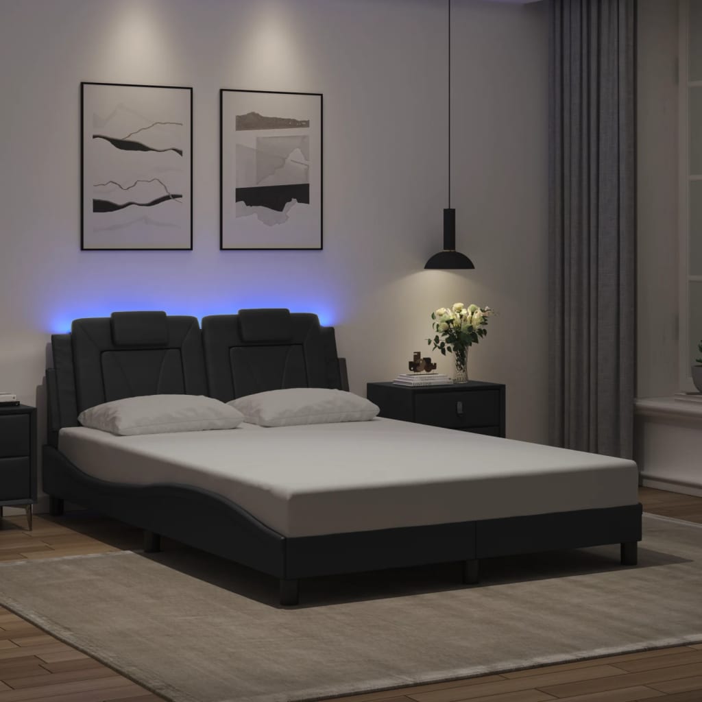 vidaXL Estructura cama con luces LED cuero sintético gris 120x200 cm