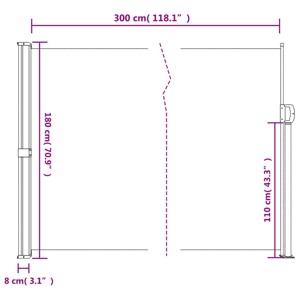 vidaXL Toldo lateral retráctil terracota 180x300 cm