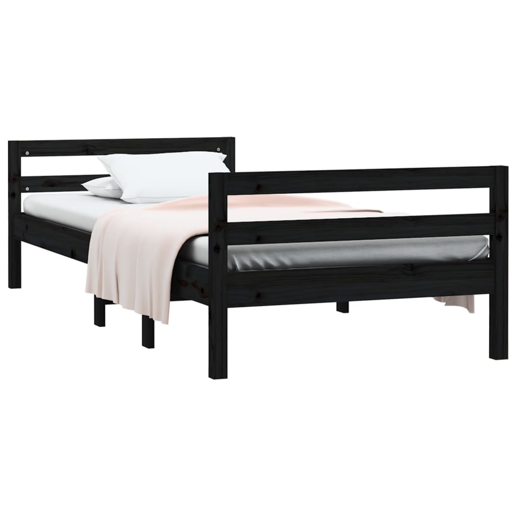 vidaXL Estructura de cama madera maciza de pino negro 90x190 cm