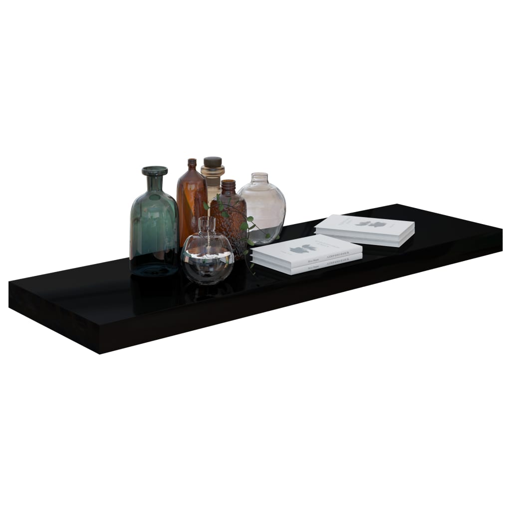 vidaXL Estantes flotantes pared 4 uds negro brillo MDF 80x23,5x3,8 cm