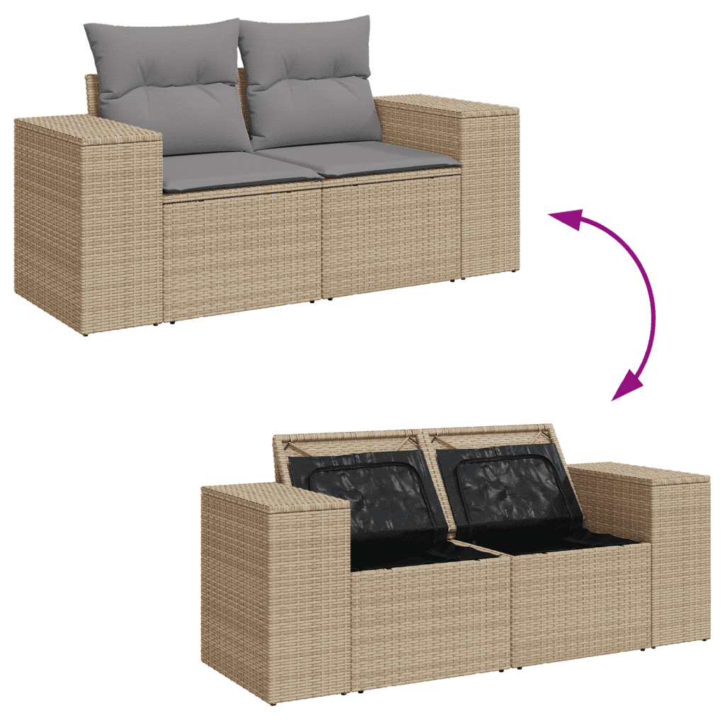 vidaXL Set de sofás de jardín 9 pzas con cojines ratán sintético beige