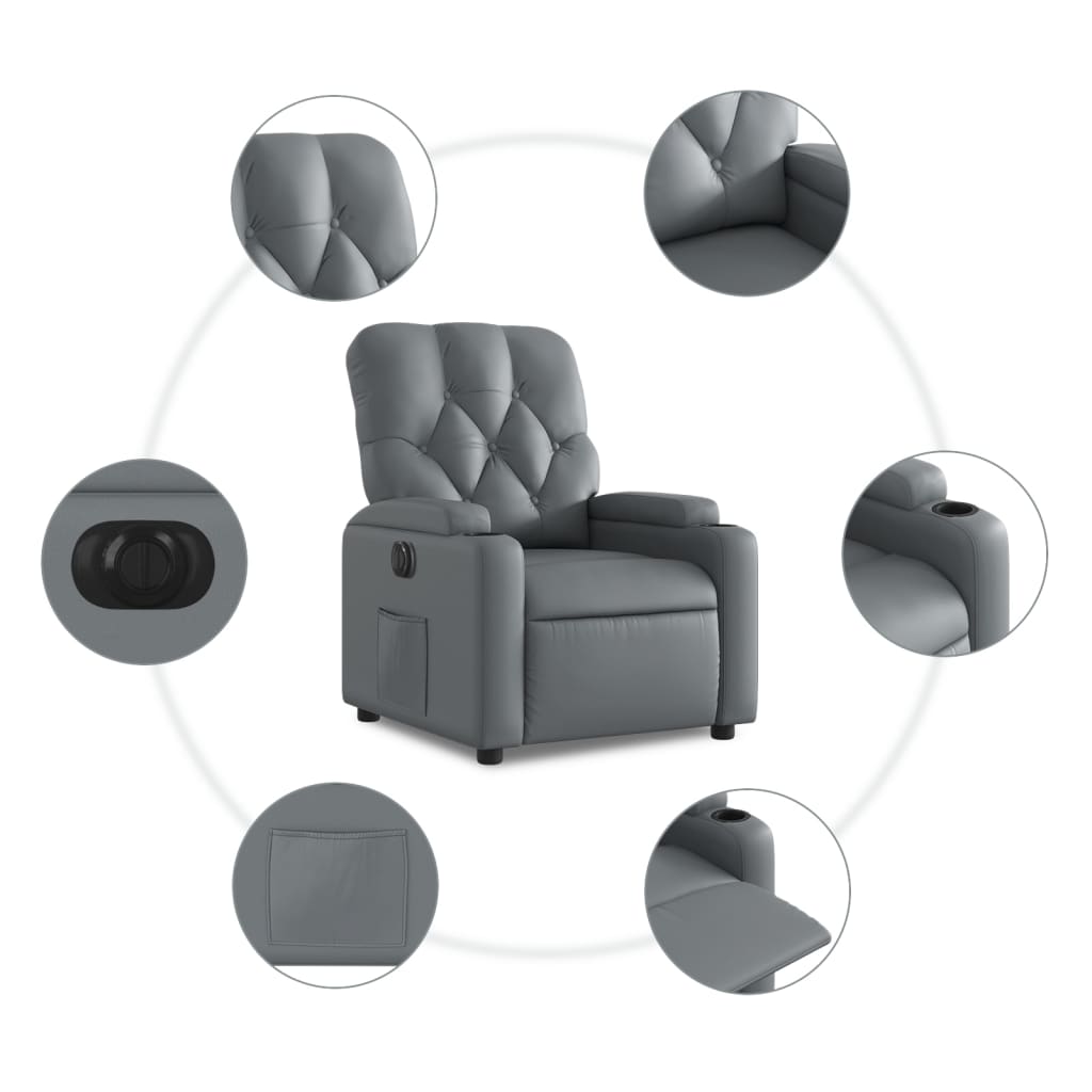 vidaXL Sillón reclinable eléctrico de cuero sintético gris