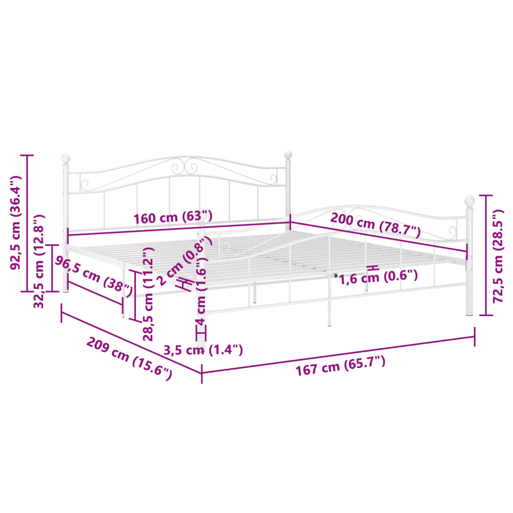 vidaXL Estructura de cama de metal blanca 160x200 cm