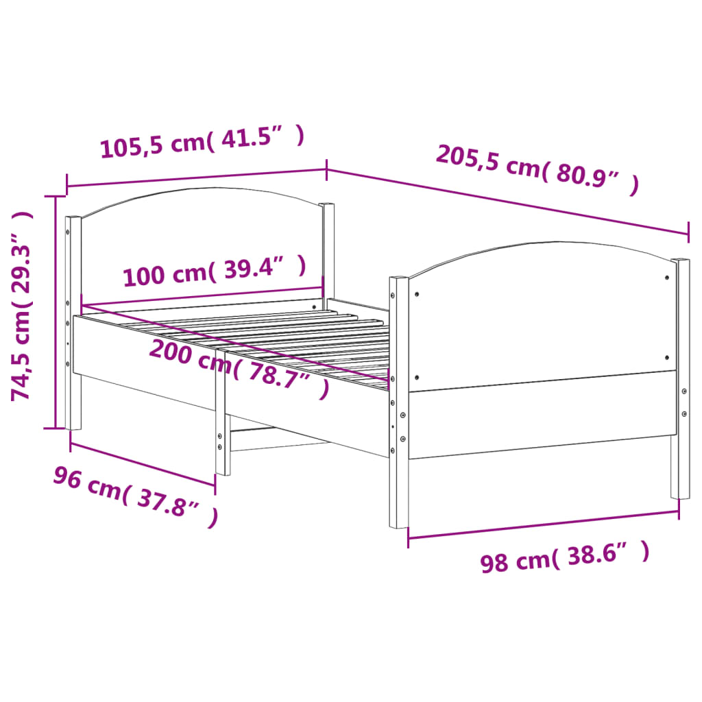 vidaXL Estructura de cama sin colchón madera maciza de pino 100x200 cm