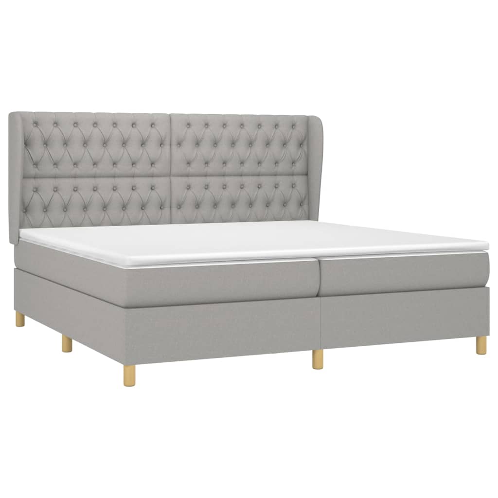 vidaXL Cama box spring con colchón tela gris claro 200x200 cm