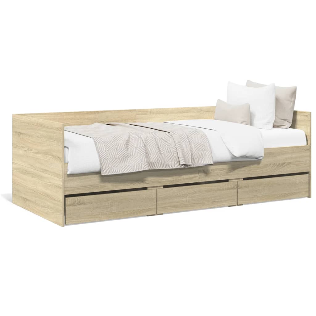 vidaXL Sofá cama con cajones sin colchón roble Sonoma 75x190 cm